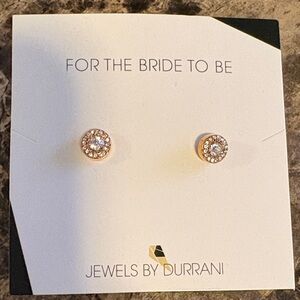 Rose Gold Crystal Halo Stud Earrings - White/Clear